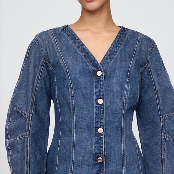 Denim Button-Front Mini Dress - Blue - Picture 4 of 4